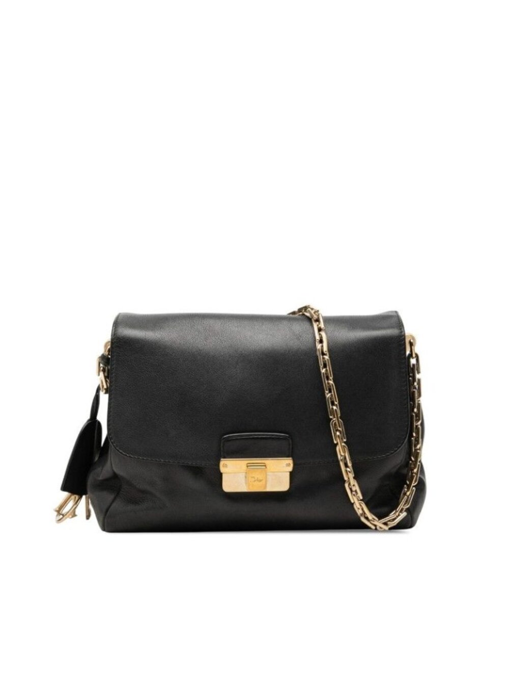 Dior Chain Shoulder Bag Navy Leather